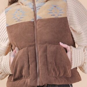 New In brown vest with aztec accents
